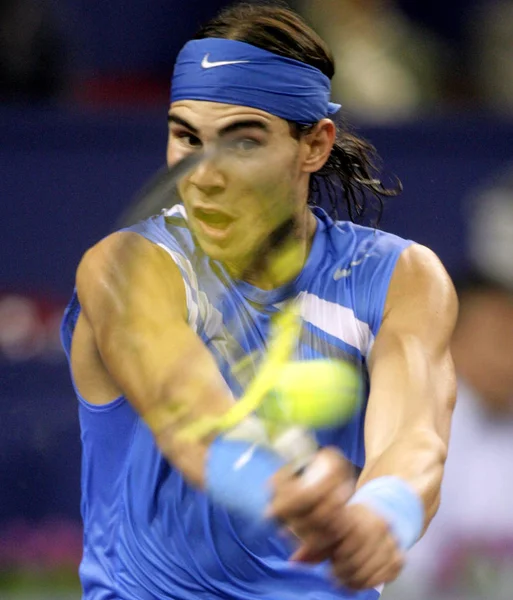 Rafael Nadal Spanien Tävlar Mot Världens Roger Federer Schweiz Semifinal — Stockfoto