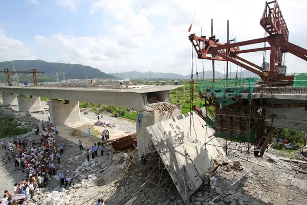 Vista Del Sitio Del Puente Ferroviario Colapsado Huangyan Provincia Zhejiang —  Fotos de Stock