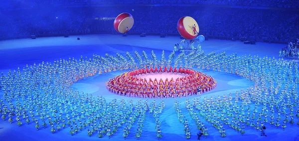 Dansatorii Cântă Timpul Ceremoniei Închidere Jocurilor Olimpice Beijing 2008 Stadionul — Fotografie, imagine de stoc