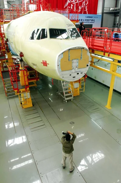 Zobacz Powłoki Samolotu Airbus A320 Montowni Airbusa Tianjin China Września — Zdjęcie stockowe