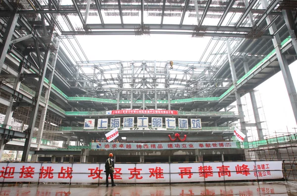 Vista Canteiro Obras Centro Exposições Pudong Xangai Outubro 2008 — Fotografia de Stock
