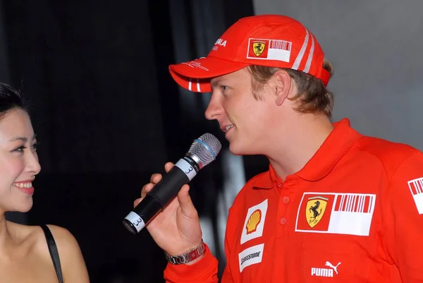 Finnish Driver Kimi Raikkonen Right Ferrari Team Welcome Reception Ferrari — Stock Photo, Image