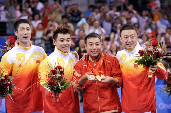 Chinas Wang Liqin Left Wang Hao Second Left Lin Right — ストック写真