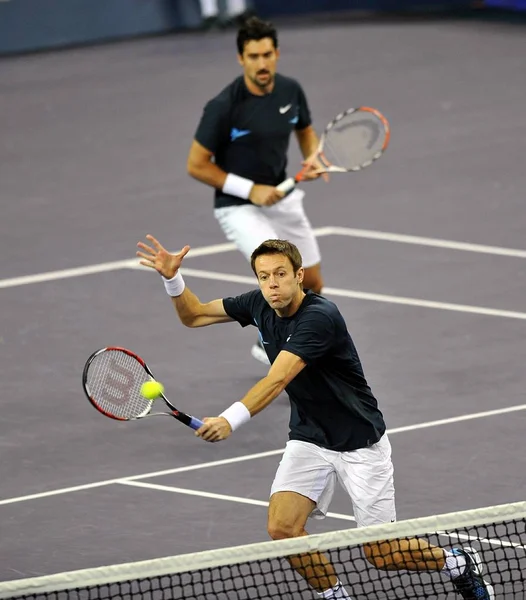 Daniel Nestor Voorzijde Van Canada Nenad Zimonjic Van Servië Concurreren — Stockfoto