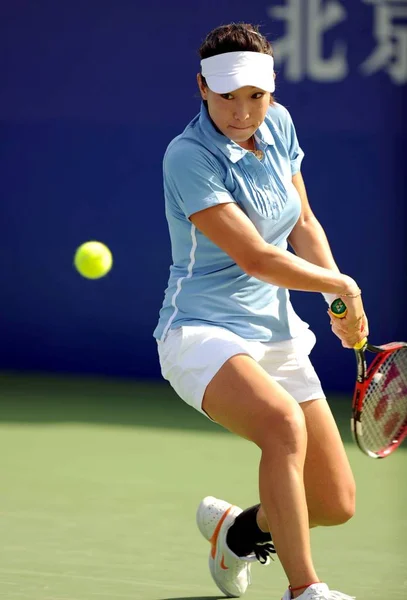 Чжен Цзє Китаю Конкурує Суґіяма Японії Жіноча Синглів Тенісного Матчу — стокове фото