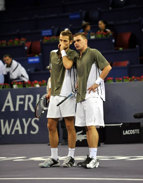 Mariusz Fyrstenberg Sinistra Marcin Matkowski Destra Della Polonia Competono Contro — Foto Stock