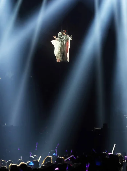 Szingapúri Énekes Lin Végzi Lin Szentély World Tour Koncert Taipei — Stock Fotó