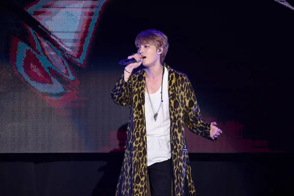 演员金在琼 也被称为韩国流行乐队 Jyj Jaejoong 出席了2019年2月16日在台湾台北举行的 Mini 音乐会 — 图库照片