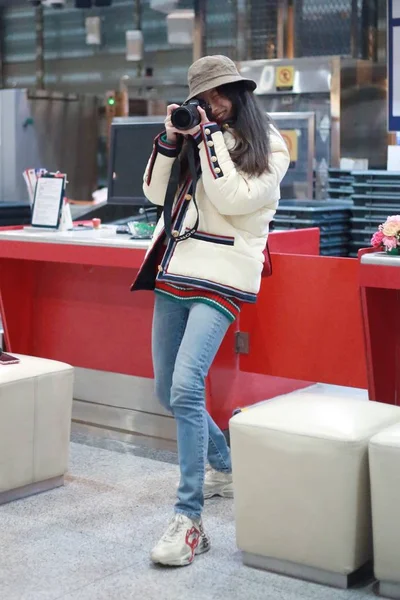 Chinese Actrice Arriveert Bij Beijing Capital International Airport Beijing China — Stockfoto