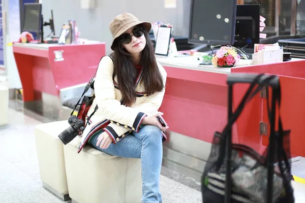 Chinese Actrice Arriveert Bij Beijing Capital International Airport Beijing China — Stockfoto