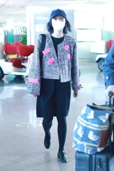 Actrița Chineză Zhou Xun Ajunge Aeroportul Internațional Beijing Capital Din — Fotografie, imagine de stoc
