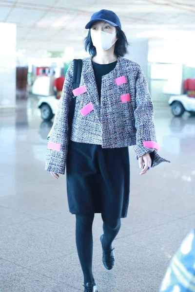 Chinese Actrice Zhou Xun Arriveert Bij Beijing Capital International Airport — Stockfoto