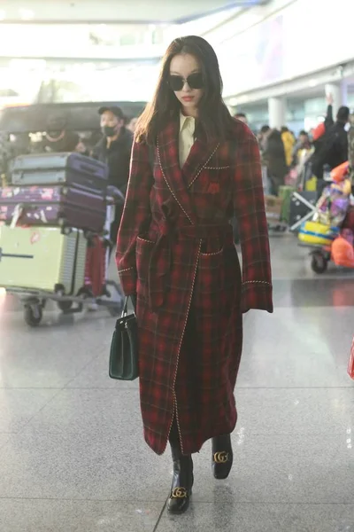 Chinese Actress Arrives Beijing Capital International Airport Departure Beijing China — Stock Photo, Image