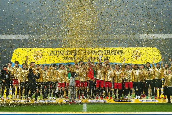 Spelers Van Shanghai Sipg Vieren Het Winnen Van Hun Eerste — Stockfoto