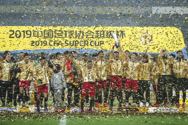 Гравці Шанхай Sipg Святкування Після Перемоги Першого Китайського Футбольна Асоціація — стокове фото