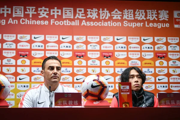Head Coach Fabio Cannavaro Left Zhang Xiuwei Guangzhou Evergrande Taobao — Stock Photo, Image