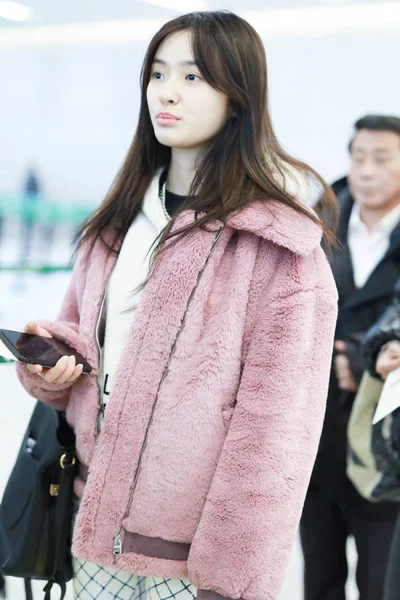 Chinese Actress Jelly Lin Lin Yun Pictured Airport Shanghai China — Stock Photo, Image