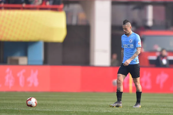 Eslovaca Jogador Futebol Marek Hamsik Dalian Yifang Reage Como Ele — Fotografia de Stock