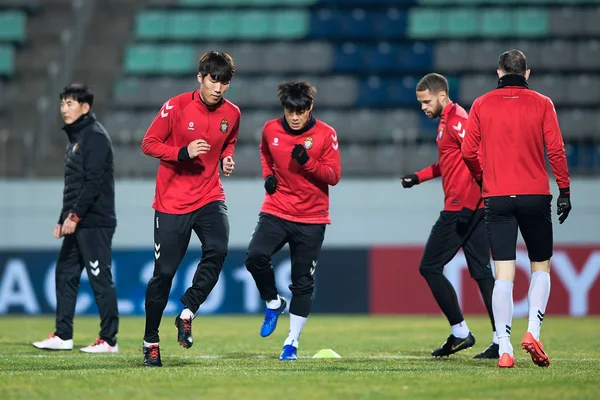 Les Joueurs Gyeongnam Corée Sud Participent Une Séance Entraînement Avant — Photo