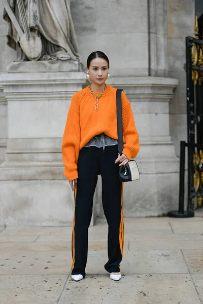 Paris Moda Hafta Kadın Giyim Sonbahar Kış 2019 2020 Sokak — Stok fotoğraf