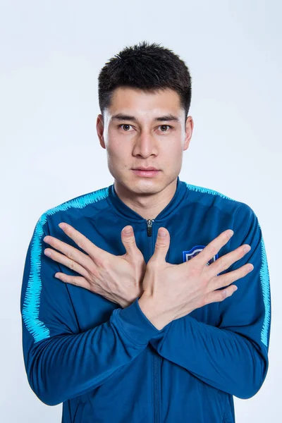 Exclusive Portrait Chinese Soccer Player Jia Tianjin Teda Суперлиги Китайской — стоковое фото