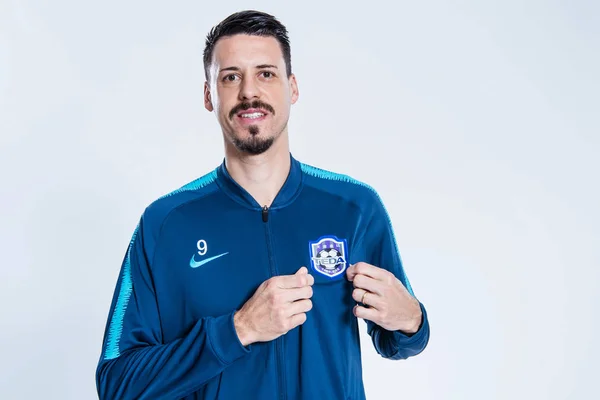 Exkluzivní Portrét Německé Fotbalista Sandro Wagner Tianjin Teda 2019 Čínské — Stock fotografie