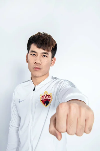 Exkluzivní Portrét Čínského Fotbalista Xie Baoxian Shenzhen 2019 Čínské Fotbalové — Stock fotografie