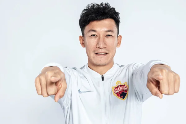Exkluzivní Portrét Čínského Fotbalista Zhang Yuan Shenzhen 2019 Čínské Fotbalové — Stock fotografie