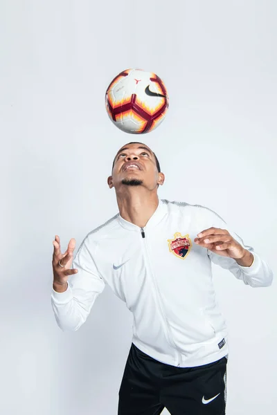 Exclusif Portrait Footballeur Colombien Harold Preciado Shenzhen Pour Super Ligue — Photo