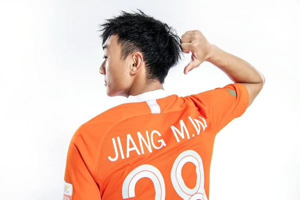 Kizárólagos Portréja Kínai Futballista Jiang Minwen Wuhan Zall 2019 Kínai — Stock Fotó