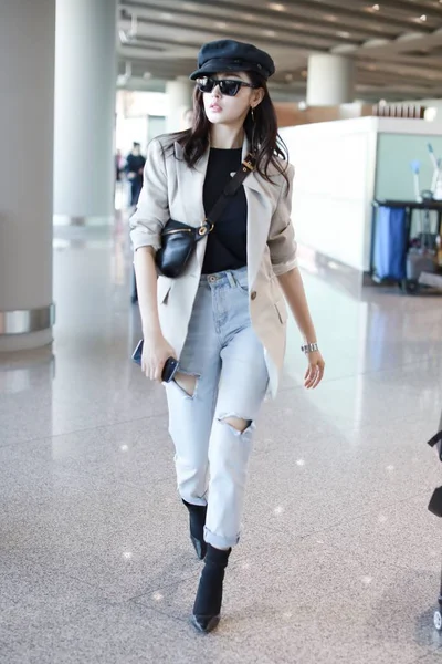 Chinese Actrice Crystal Zhang Zhang Tianai Arriveert Beijing Capital International — Stockfoto