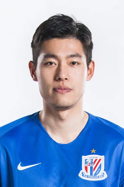 Portrét Čínského Fotbalista Jinhao Shanghai Grónsko Shenhua 2019 Čínské Fotbalové — Stock fotografie
