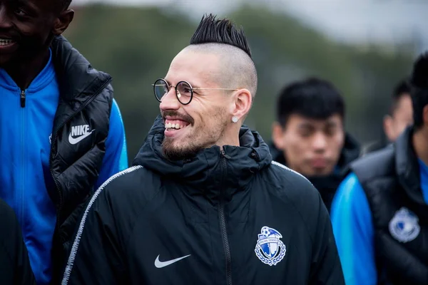 Exclusivo Jogador Futebol Eslovaco Marek Hamsik Dalian Yifang Poses Para — Fotografia de Stock