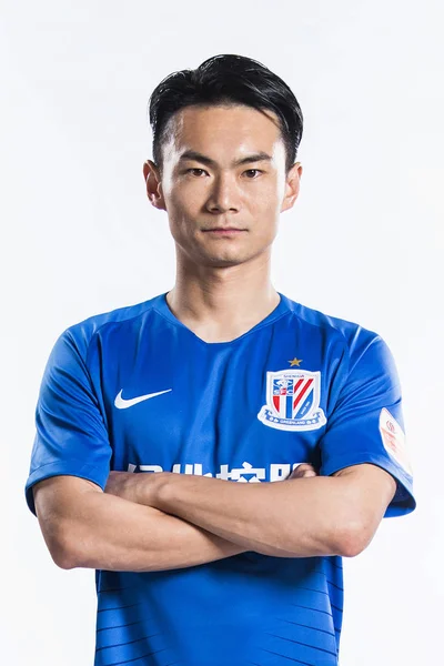 Portrét Čínského Fotbalista Zhang Shanghai Grónsko Shenhua 2019 Čínské Fotbalové — Stock fotografie