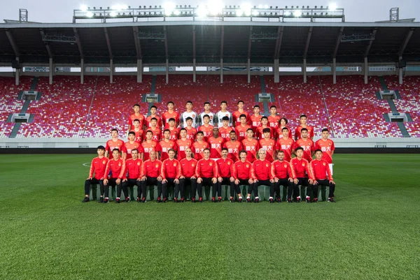 Exclusivo Jogadores Guangzhou Evergrande Taobao Posar Para Fotos Grupo Durante — Fotografia de Stock