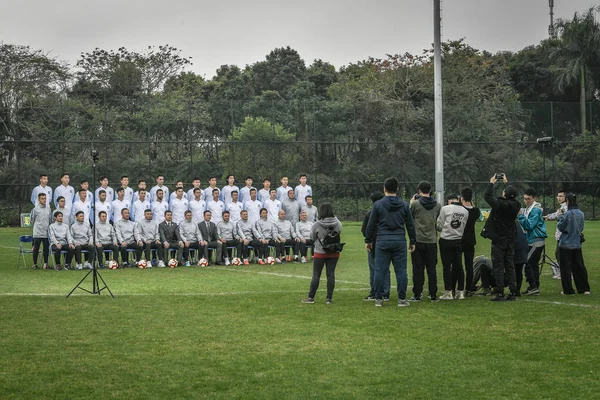 Exclusivo Jogadores Guangzhou Posar Para Fotos Grupo Durante Sessão Filmagens — Fotografia de Stock