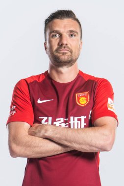 **EXCLUSIVE**Hong Kong football player Andy Russell of Hebei China Fortune F.C. poses during the filming session of official portraits for the 2019 Chinese Football Association Super League, in Guangzhou city, south China's Guangdong province, 27 Feb