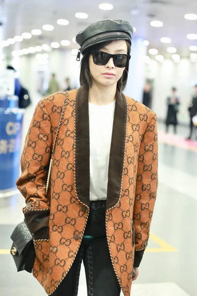 Chinese Actrice Victoria Song Song Qian Arriveert Bij Beijing Capital — Stockfoto