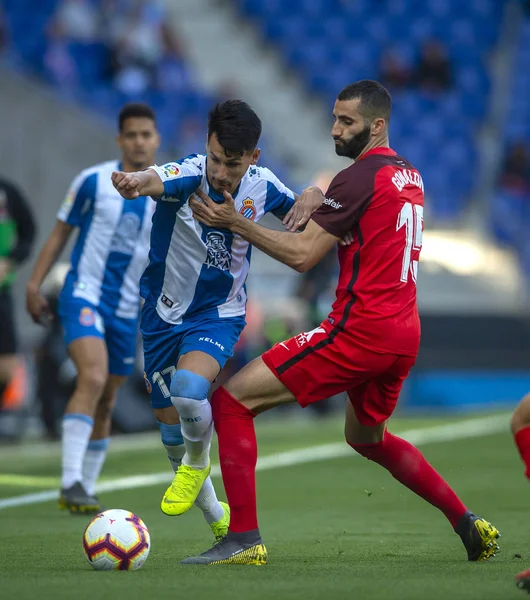 에르난 도전의 Rcd 에스파뇰 세비야 Fc의 Maxime Gonalons 2019 Rcde — 스톡 사진