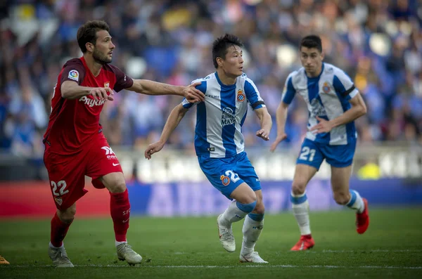 Lei Rcd Espanyol Centrum Wyzwania Franco Vazquez Sevilla Podczas Meczu — Zdjęcie stockowe