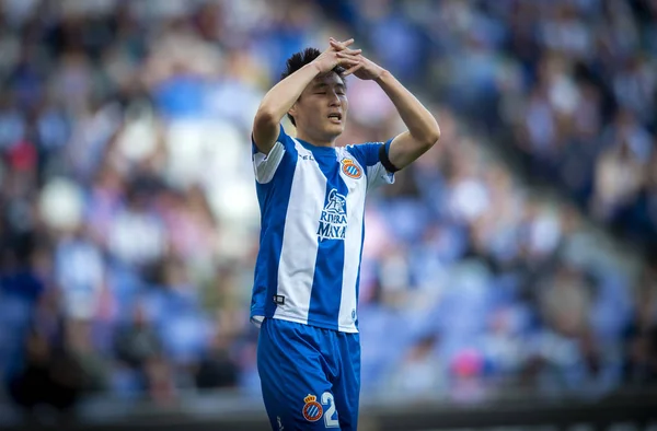 Lei Van Rcd Espanyol Reageert Tijdens Hun 28Th Ronde Wedstrijd — Stockfoto