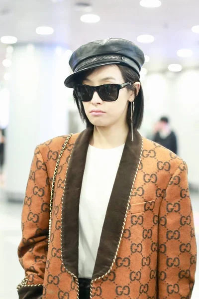 Chinese Actress Victoria Song Song Qian Arrives Beijing Capital International — Stock Photo, Image