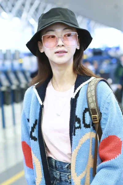 Actrice Chinoise Jinyan Arrive Aéroport International Pékin Pékin Chine Mars — Photo