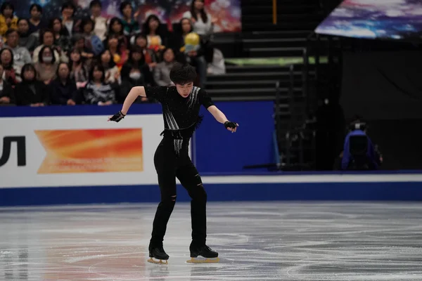 中国語フィギュア スケート選手仁博洋は 2019 埼玉県の年 2019年世界フィギュア スケート選手権の男子ショート プログラムで競う — ストック写真
