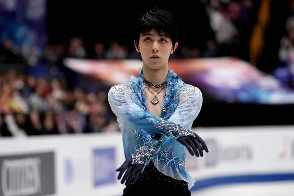 Японська Фігуристка Yuzuru Hanyu Конкурує Чоловіків Короткої Програми Мсу 2019 — стокове фото