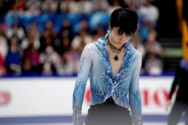 日本人フィギュア スケート選手の羽生結弦は 2019 埼玉県の年 2019年世界フィギュア スケート選手権の男子ショート プログラムで競う — ストック写真