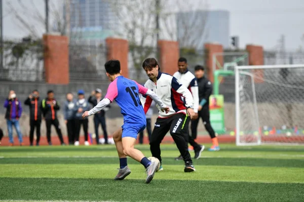 Spanischer Ehemaliger Fußballspieler Fernando Morientes Spielt Mit Studenten Bei Einer — Stockfoto