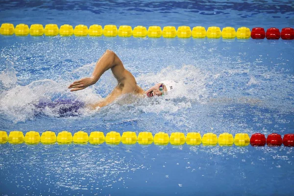 Chiński Basen Olimpijski Mistrz Sun Yang Konkuruje Mężczyźni 400M Stylem — Zdjęcie stockowe