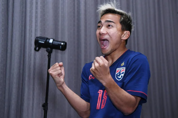 Портрет Chanathip Songkrasin Таїланду Національні Чоловіків Футбольної Збірної 2019 Китай — стокове фото