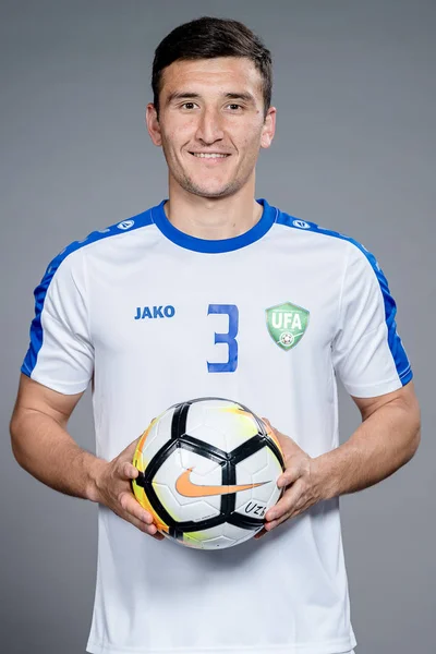 Retrato Creativo Dostonbek Tursunov Selección Fútbol Nacional Uzbekistán Para Campeonato —  Fotos de Stock